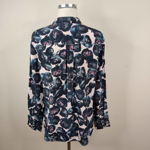 Dylan Gray Floral Silk Shirt Blouse Moody Roses Dark Romance Goth - Picture 9 of 11